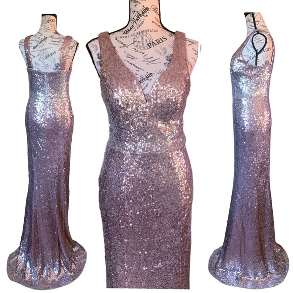 new Crystal Doll Ombré Sequined Mermaid Gown Formal Dress Light Pink Silver - Picture 14 of 16